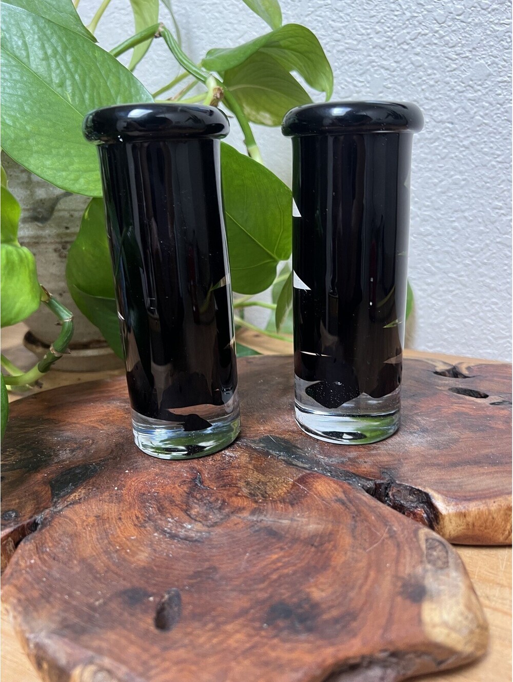 Kosta Boda Black Candlesticks Anna Ehrner Atoll Column Glass Candle Holder Pair